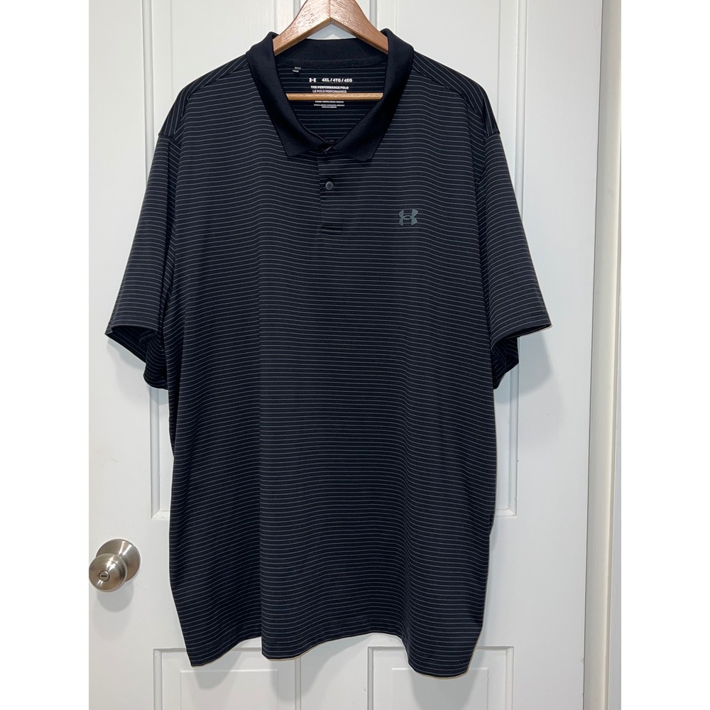 Under Armour Mens 4XL Performance Polo Shirt Black Gray Striped Loose Fit Golf